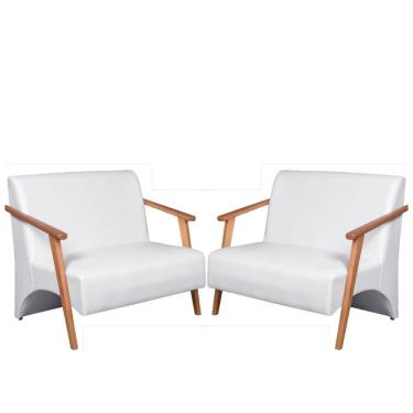 Imagem de Kit 2 Poltronas Namoradeira Venus Braço Madeira Maciça Tecido Sintético Unidecor Branco