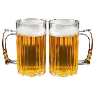 Imagem de Komost Conjunto de 2 canecas de cerveja de plástico de 500 ml com alça, canecas de cerveja transparentes reutilizáveis para festa, bar, casa, hotel, perfeito para coquetéis e bebidas
