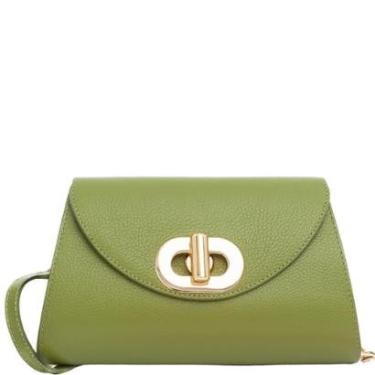 Imagem de Bolsa Feminina Verde Leopoldine Couro Legítimo com Alça Corrente Dourada e Tiracolo Removível-Feminino