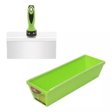 Imagem de Kit Bandeja Plástica Gesso Drywall 2l + Espatula Inox Condor