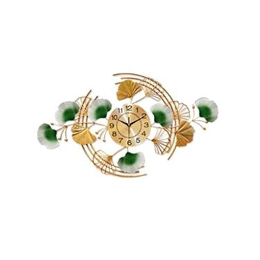 Imagem de XFNVXC Relógio de parede para quarto, relógio de parede, design moderno, decoração de casa, design de folha de ginkgo, relógio de parede, sala de estar, quarto, metal, digital, relógio de parede para