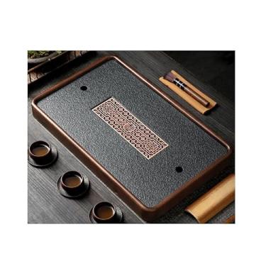 Imagem de Bandeja de mesa de chá para mesa de café, bandeja de chá de madeira maciça estilo chinês, bandeja de chá de drenagem e armazenamento de água de dupla finalidade, bandeja de chá simples para uso