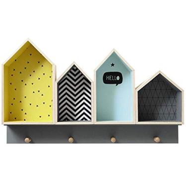 Imagem de Cabides de parede pequena em forma de casa, gancho para pendurar na parede estilo desenho animado, decoração de parede criativa, cabide simples para quarto de menino, suporte de carga 10 kg (cor