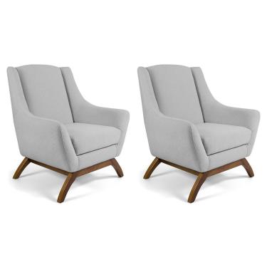 Imagem de Kit 02 Poltronas Decorativa Fixa Base de Madeira Juliet D02 Linho Cru D-316- Lyam Decor