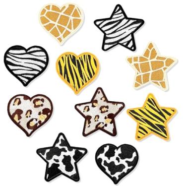 Imagem de 10 peças de adesivos em forma de coração em forma de coração, aplique bordado em forma de estrela de cinco pontas, adesivos de estampa de leopardo tigre zebra para roupas, jeans, bolsa, chapéus, bolsa