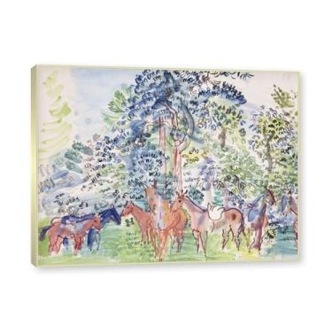 Imagem de NHLDZYH Moldura champanhe. Folhas impressionistas, (cavaleiros na floresta 2) de Raoul Dufy, reprodução de quadros, quadros de pinturas famosas, imagem murais quartos. 60x80cm