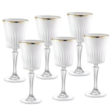 Imagem de Barski Taças de vinho, conjunto de 6 taças de vinho para vinho tinto ou branco, cor branca com borda dourada - taças de água de vidro coloridas elegantes, taças coloridas prontas para presente, taças