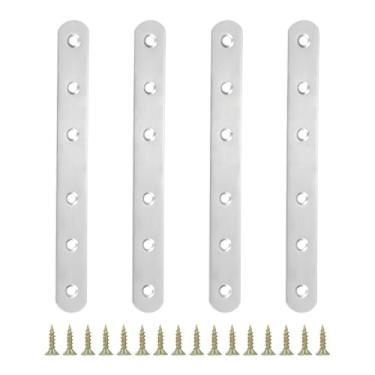 Imagem de Suportes de canto de aço inoxidável 16,5 x 0,75 polegadas, 4 peças de suporte em L para juntas de ângulo reto, fixadores de canto em forma de L com parafusos para prateleiras, prata