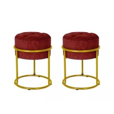 Imagem de Kit 2 Puff Redondo Base de Ferro Moderno Bordo