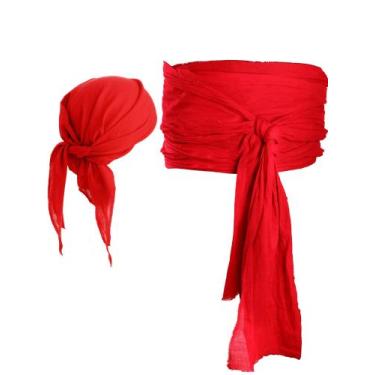 Imagem de Acessórios para fantasias de pirata, bandana e faixa de linho SATINIOR