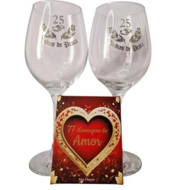 Imagem de Kit Box Do Amor + 2 Taças Bodas De Prata 25 Anos Casal Vinho