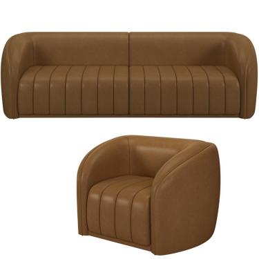 Imagem de Kit Sofá 4 Lugares Para Sala Estar 292 Cm Com 01 Poltrona Lazio M03 Couríssimo Whisky - Lyam Decor