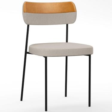 Imagem de Cadeira Decorativa Estofada Para Sala De Jantar Melina L02 Linho Cru Couríssimo Whisky - Lyam Decor