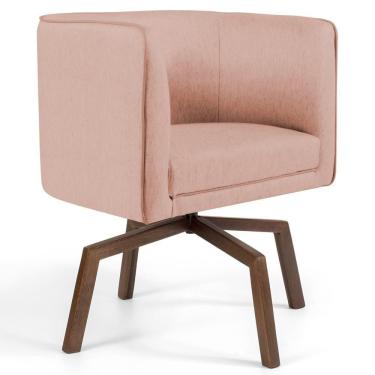 Imagem de Poltrona Decorativa Giratória Base Ka Madeira Betina C-105 Linho Rosê - Domi