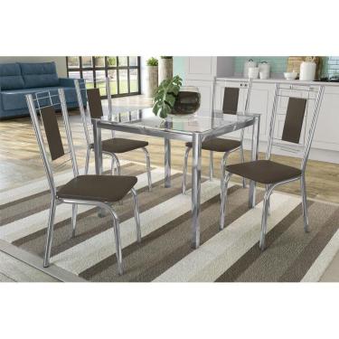 Imagem de Conjunto: Mesa Sala Jantar Reno C/ Tampo Vidro 90cm + 4 Cadeiras Florença Cromado/courano Marrom