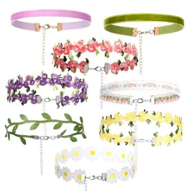 Imagem de Sibba Conjunto de 8 gargantilhas florais para mulheres, meninas, ajustável, rosa, vintage, colar de renda, estilo floresta, gargantilha gargantilha gótica com flores para festa, cosplay, presente