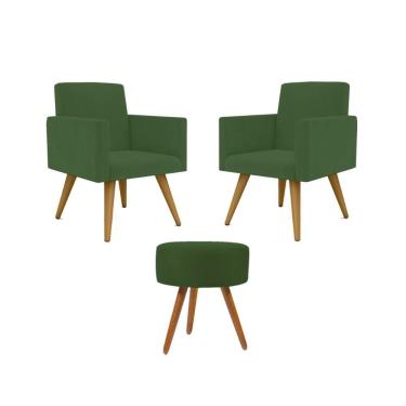 Imagem de Jogo 02 Poltronas Decorativas + Puff Redondo Oferta Cor: Verde