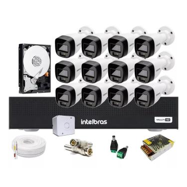 Imagem de Kit 12 Cameras Segurança Intelbras 1120b Full Color, Dvr 1016c 16ch Com Hd 3 Tera
