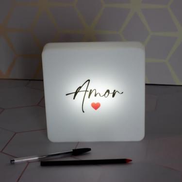 Imagem de Luminária Box Slim LED USB, Decorativa com Mensagem Amor, Branca, Iluminação Ambiente, Alimentação USB