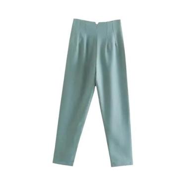 Imagem de Calças de Alfaiataria Femininas de Cintura Alta - Preto, Rosa e Branco