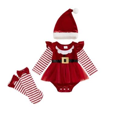 Imagem de YINGISFITM Macaquinho de manga comprida para bebês meninas, macacão de Papai Noel, roupas de Natal para recém-nascidos para meninas, Papai Noel vermelho, 12-18 Months
