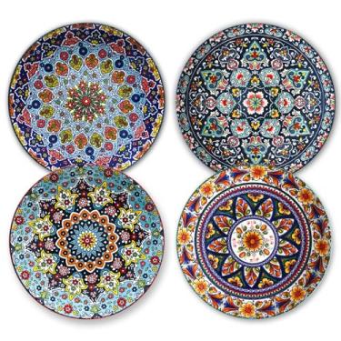 Imagem de HASENSE Conjunto de 4 pratos de porcelana de 26 cm para cozinha, pratos grandes de salada para bife, conjunto de pratos para restaurante, micro-ondas, forno e lava-louças para presente de Natal