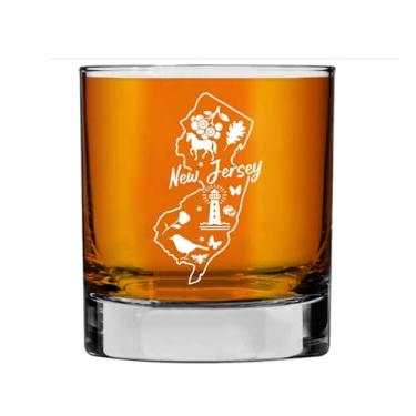 Imagem de Rose88Gift New Jersey State Map Outline Whisky Glass - New Jersey State Travel Old Fashioned Whiskey - Presente de decoração de vidro de uísque com tema estadual para homens e mulheres em Nova Jersey