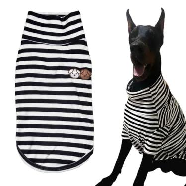 Imagem de Camisas de cachorro de gola rolê para cães grandes, camiseta listrada confortável e elástica suéter de cachorro fantasias quentes para cães grandes (preto listrado, 5GG)