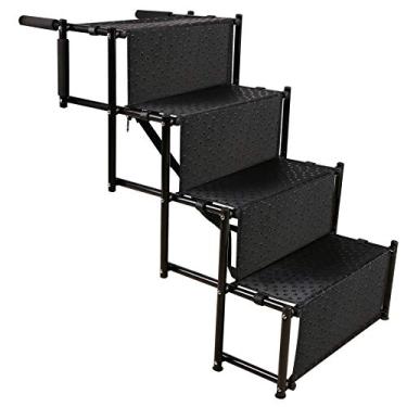 Imagem de Domaker Escada para animais de estimação com 4 degraus, 76 cm de altura, metal resistente, dobrável, para cães, carros, SUV, Jeep caminhão, leve, portátil com alça de ombro, preto