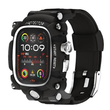 Imagem de Capa de relógio iG-3100 para Apple Watch Ultra 2 de 49 mm, pulseira robusta de silicone para Apple Watch Ultra 1 de 49 mm, capa protetora completa para homens, preta