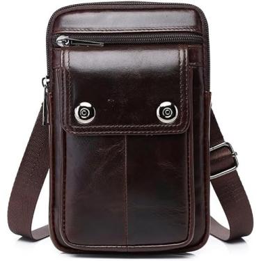 Imagem de Pochete masculina de couro legítimo, pochete transversal com passador de cinto para celular, mini bolsa de viagem, Café, Vintage