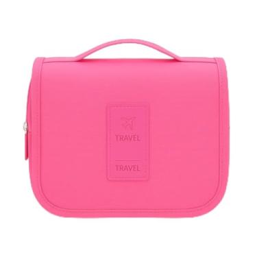 Imagem de Nécessaire Organizadora de Viagem com Gancho – Bolsa Dobrável Impermeável com Divisórias para Higiene Pessoal, Maquiagem, Cosméticos – Unissex Compacta (ROSA CHOQUE)