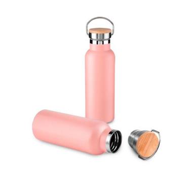 Imagem de Garrafa Térmica Squeeze 500ml De Aço Inox C/ Tampa De Bambu - ARKZ Spo