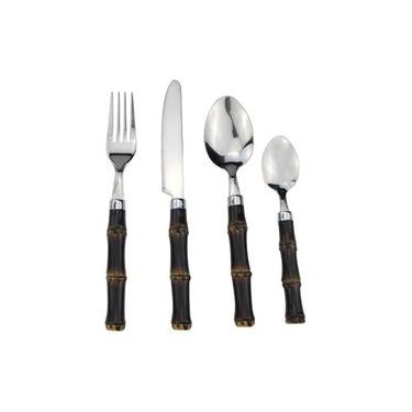 Imagem de Faqueiro 24 peças Dynasty em Aço Inox Cabo em Polipropileno Estilo Bambu Escuro