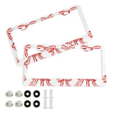 Imagem de SEHANY Lindas molduras de placa de licença de arco rosa, capas de moldura de alumínio à prova de ferrugem com orifícios elípticos e parafusos, serve para acessórios de carro de tamanho padrão de