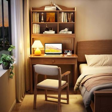 Imagem de Yadlan Study Desk with Hutch and Drawer Kids, Small Desk with Drawer for School Children, Kids Room Writing Desk with 3 Layers Bookshelf, Kids Study Table Wood Walnut Color 70cm