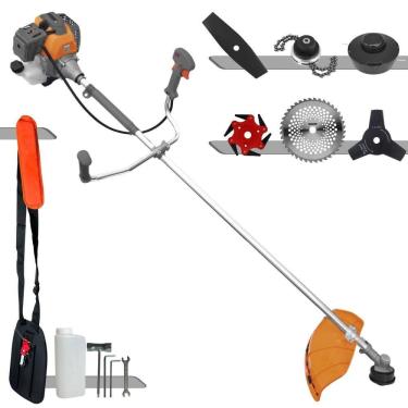 Imagem de Roçadeira Robusta Tekna RL430P À Gasolina 43cc 1,7HP Alta Rotação Para Todos os Tipos de Trabalho Com Carretel Nylon + Kit de 5 Lâminas de Cortes