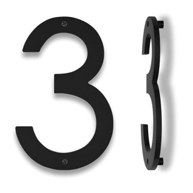 Imagem de Números de casa de 25 cm para ambientes externos modernos | Números de casas grandes para uso externo | Números de endereço pretos Números/placas de endereço residencial à prova de ferrugem Números de