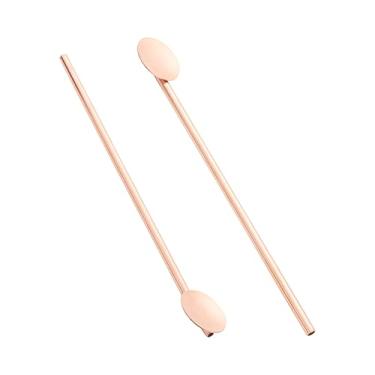 Imagem de Colher reutilizável de aço inoxidável de 19 cm: perfeito para bares e restaurantes - canudo de coquetel banhado a ouro - design arredondado adequado para crianças - 2-CT - restaurante