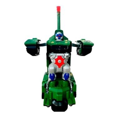 Imagem de Tanque de Combate Robô 2 em 1, Transformável com Luzes e Sons, Verde e Prata, 22x9x14cm, Brinquedo Eletrônico a Pilhas para Crianças