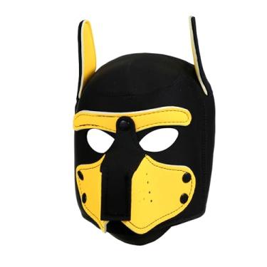 Imagem de BDZBREN Máscara de cachorro com capuz para cachorros – Capuz macio de neoprene para brincar com focinheira removível, equipamento para cosplay e festa à fantasia de adultos