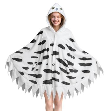 Imagem de pewjury Fantasia de coruja feminina - Capa com capuz de coruja da neve, unissex, roupa de cosplay de Halloween para adolescentes e adultos