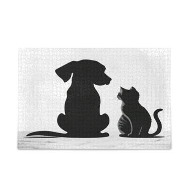 Imagem de Qilmy Quebra-cabeça de gato e cachorro para adultos, adolescentes e crianças, 500 peças quebra-cabeça de madeira divertido jogo familiar para férias, brinquedo, presente, decoração de casa