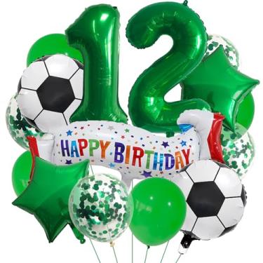Imagem de Balão de futebol verde número 12, balões de alumínio de 12º aniversário, balões coloridos de 12 anos para futebol, balões esportivos de 12 anos, kits de balões de festa, meninos, decoração de festa de