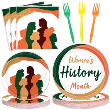 Imagem de Tioncy Conjunto de pratos de papel para festa do mês da história da mulher, guardanapos, descartáveis, pratos de jantar descartáveis para o dia das mulheres, conjunto de suprimentos de festa para 24