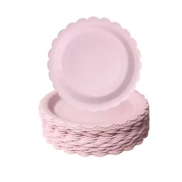 Imagem de NOVIPEROW 100 peças de pratos de papel recortado, pratos de papel rosa claro de 17 cm, pratos de sobremesa descartáveis resistentes premium para casamento, dia dos namorados, aniversários, chás de
