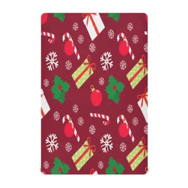 Imagem de Qilmy Lençóis de berço de bebê Red Christmas Elements, macio, respirável e elástico, lençol com elástico para meninos e meninas, miniberço, 99 cm x 68,5 cm, capa de colchão infantil portátil