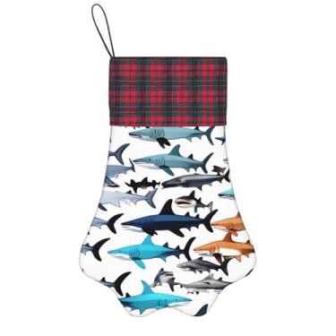 Imagem de Meias de Natal com estampa de tubarões, animais de estimação, decoração de Natal, cães, gatos, árvores, doces, presente, conveniente
