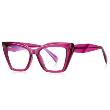 Imagem de Óculos de sol da moda com filtro de luz azul, armação de óculos estilo olho de gato, feminino, moderno (armação rosa e roxa)