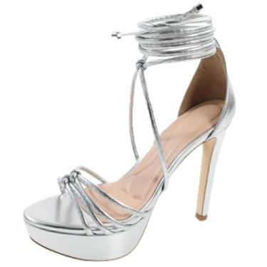 Imagem de Sandália Re&Ton Salto Alto Fino Meia Pata Feminina MP40 (Prata, BR, Adulto, Numérico, 38)
